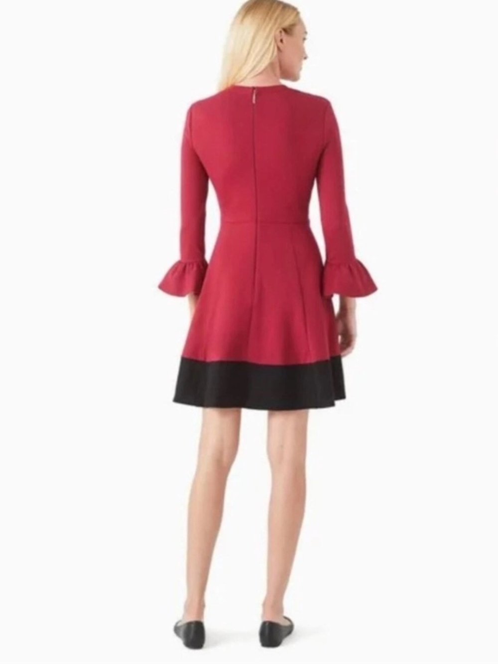 Kate Spade Colorblock Bell Sleeve Ponte Dress Cranberry L Cocktail Party Preppy - Picture 2 of 16